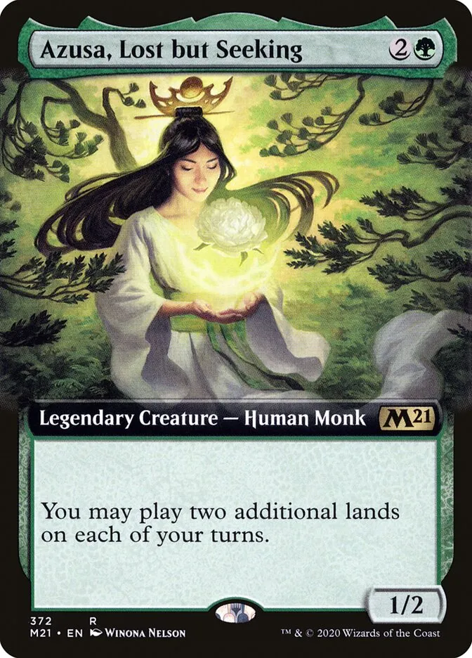 2020 Core Set 2021 Azusa, Lost but Seeking [Extended Art Foil] rare #372 rare card image