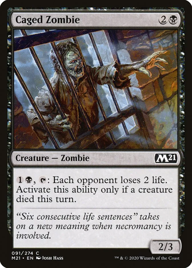 2020 Core Set 2021 Caged Zombie [Foil] common #91 common card image