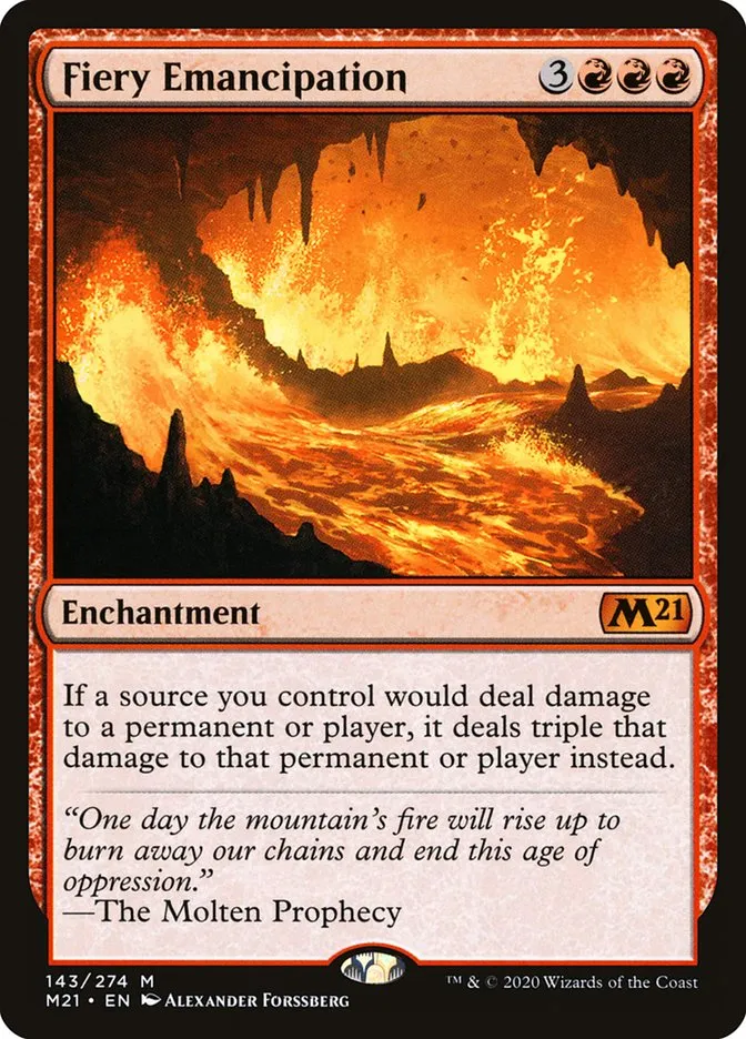 2020 Core Set 2021 Fiery Emancipation mythic #143 mythic card image