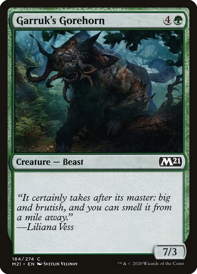 2020 Core Set 2021 Garruk's Gorehorn common #184 common card image