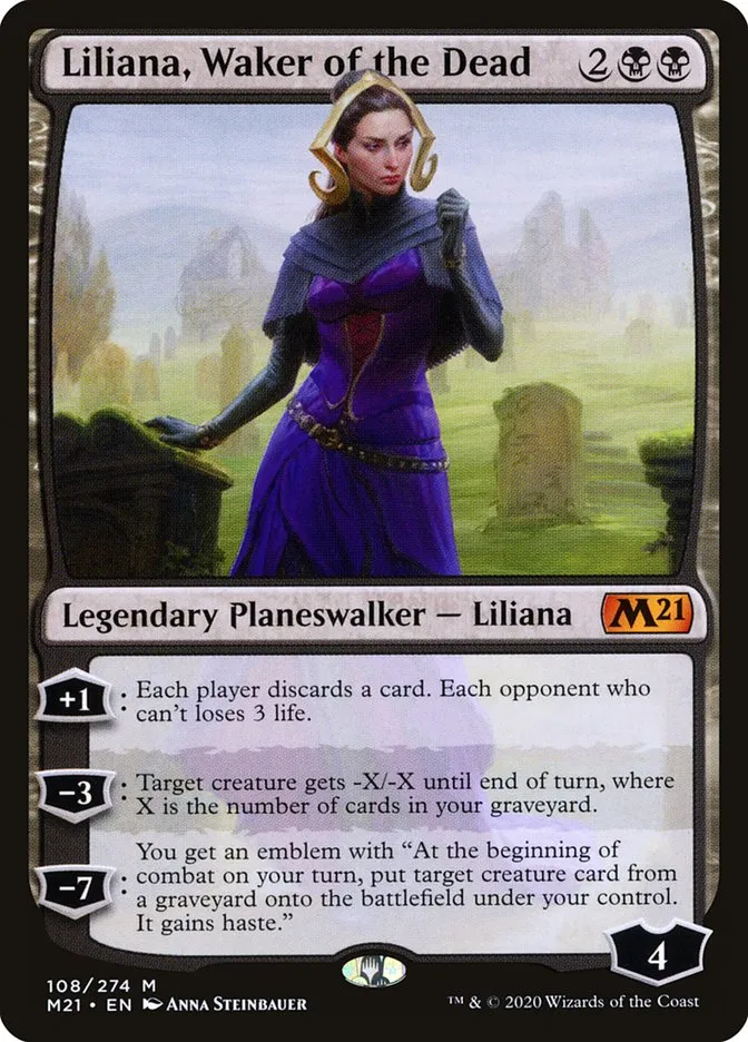 2020 Core Set 2021 Liliana, Waker of the Dead [Prerelease] mythic #108 mythic card image