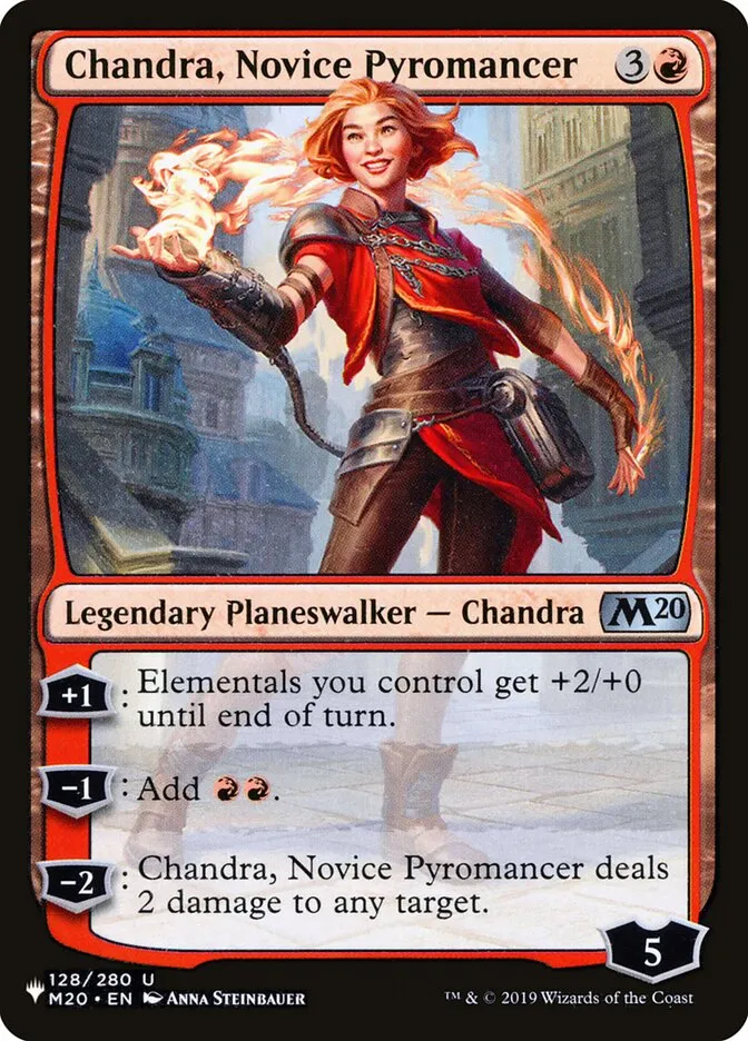 2020 The List Chandra, Novice Pyromancer #M20-128 uncommon card image