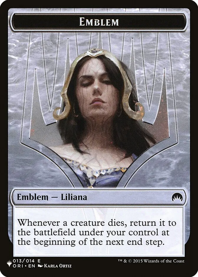 2020 The List Liliana, Defiant Necromancer Emblem #TORI-13 common card image