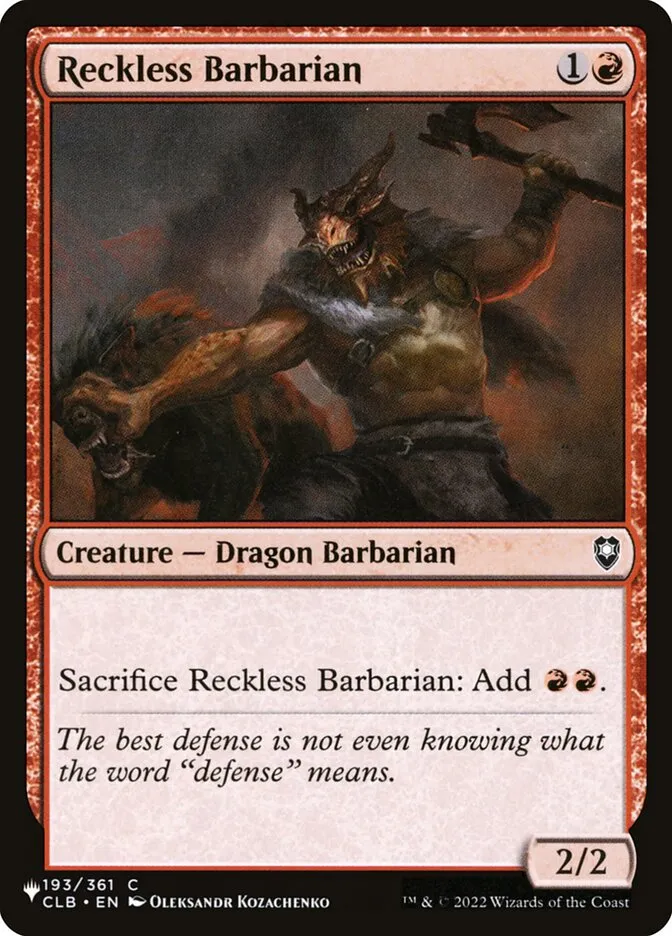 2020 The List Reckless Barbarian common #CLB-193 common card image