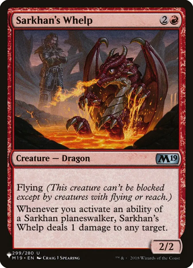 2020 The List Sarkhan's Whelp #M19-299 uncommon card image