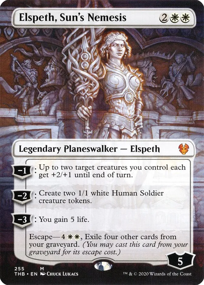 2020 Theros Beyond Death Elspeth, Sun's Nemesis [Promo] mythic #255 mythic card image