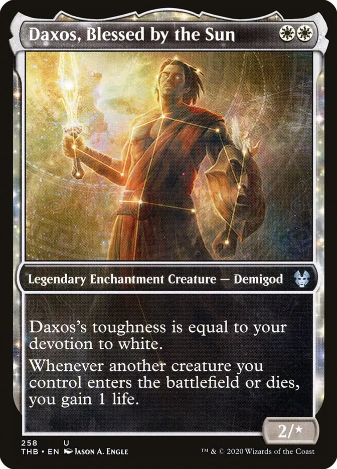 2020 Theros Beyond Death Daxos, Blessed by the Sun [Showcase] uncommon #258 uncommon card image
