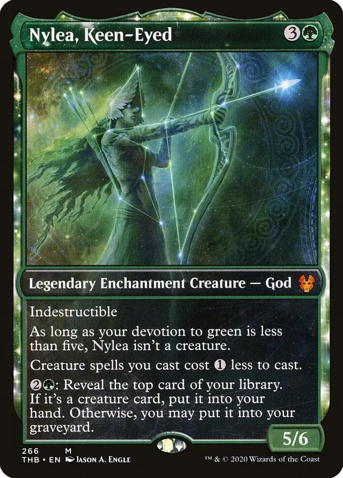 2020 Theros Beyond Death Nylea, Keen-Eyed [Showcase] mythic #266 mythic card image