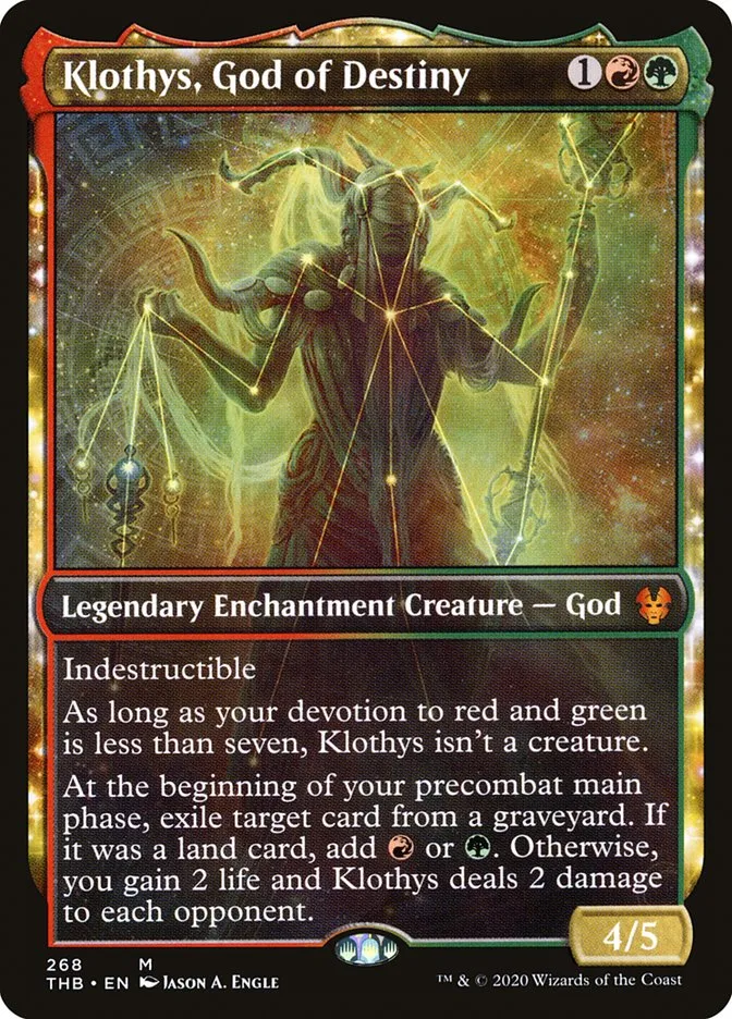 2020 Theros Beyond Death Klothys, God of Destiny [Showcase] mythic #268 mythic card image