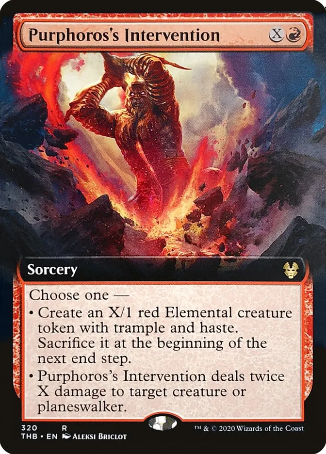 2020 Theros Beyond Death Purphoros's Intervention rare #320 rare card image