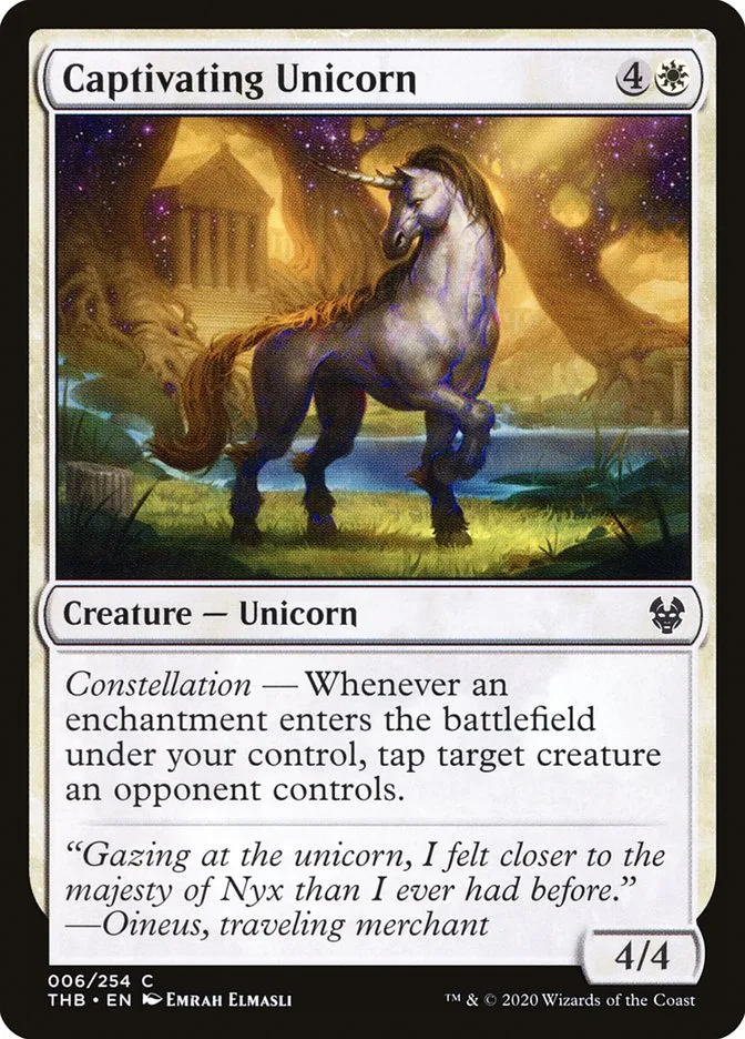 2020 Theros Beyond Death Captivating Unicorn common #6 common card image