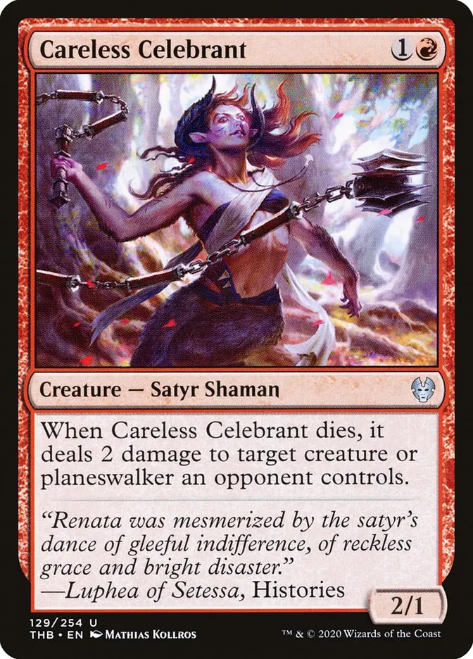 2020 Theros Beyond Death Careless Celebrant #129 uncommon card image