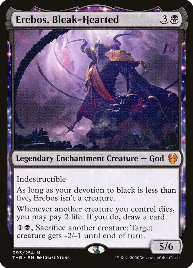 2020 Theros Beyond Death Erebos, Bleak-Hearted #93 mythic card image