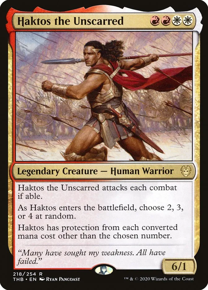 2020 Theros Beyond Death Haktos the Unscarred #218 rare card image