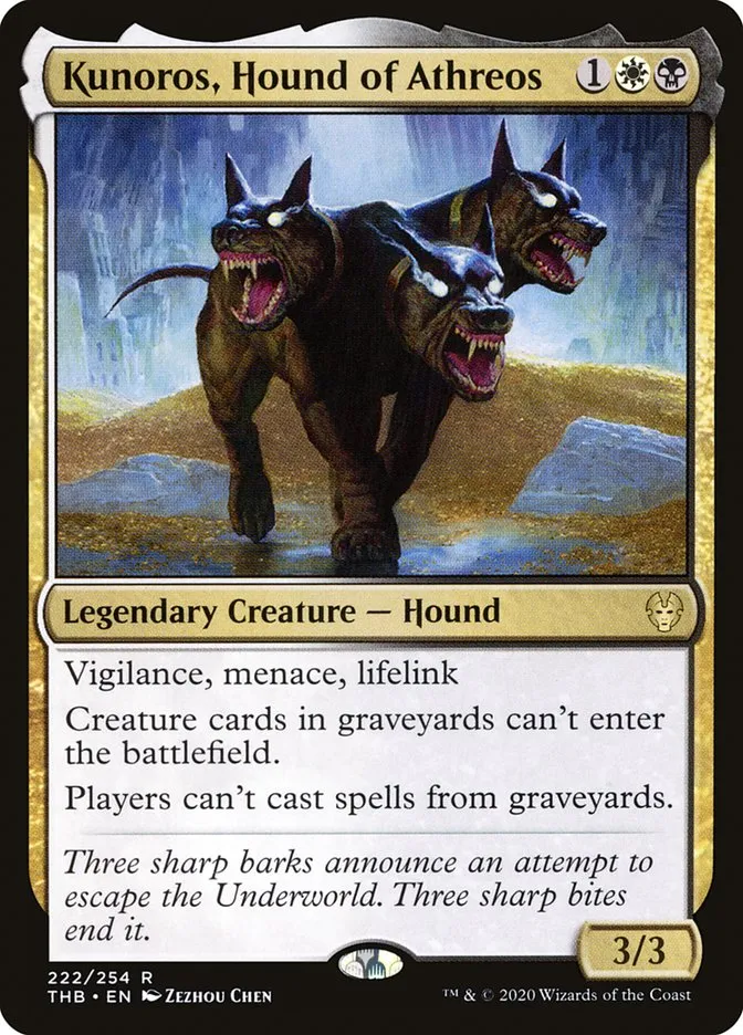 2020 Theros Beyond Death Kunoros, Hound of Athreos #222 rare card image