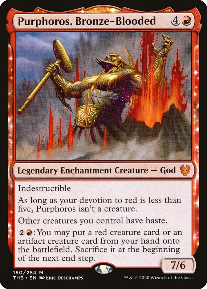 2020 Theros Beyond Death Purphoros, Bronze-Blooded #150 mythic card image