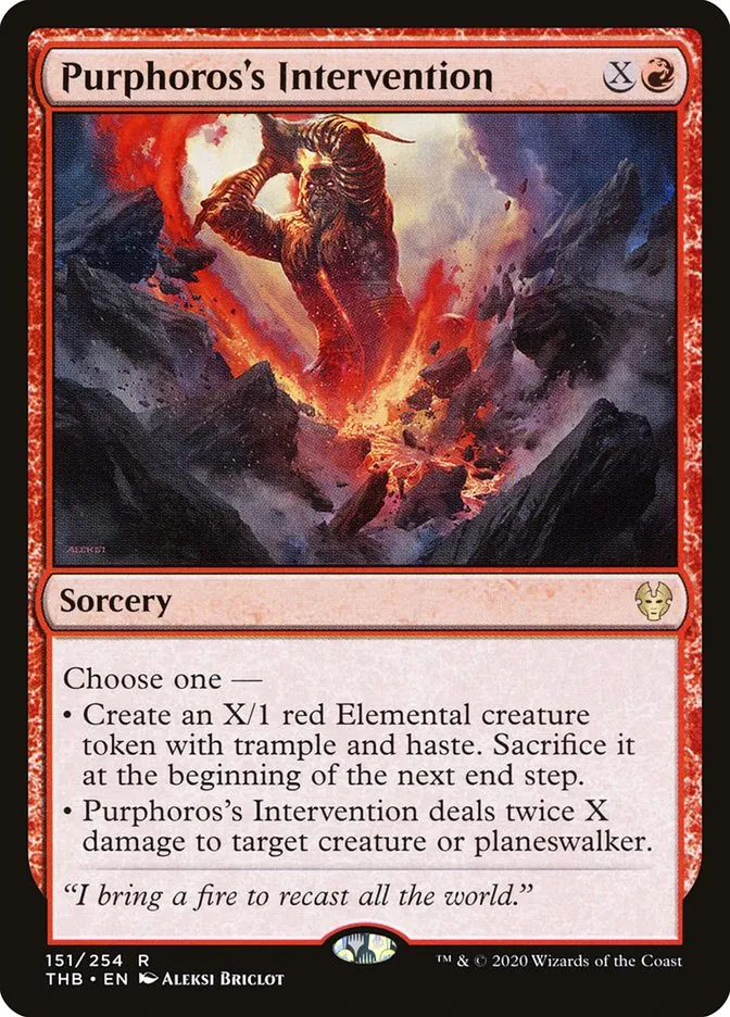 2020 Theros Beyond Death Purphoros's Intervention #151 rare card image