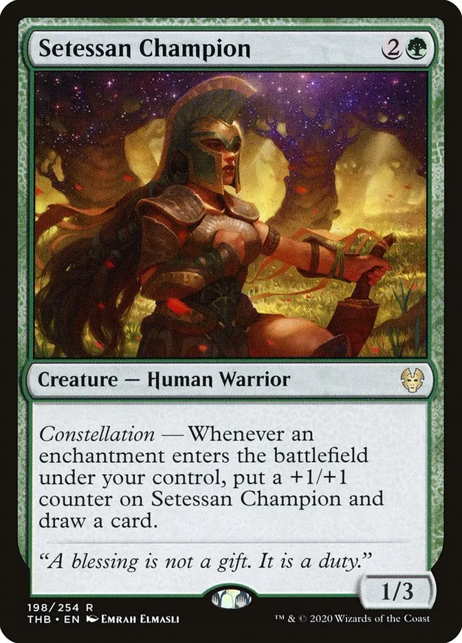 2020 Theros Beyond Death Setessan Champion #198 rare card image