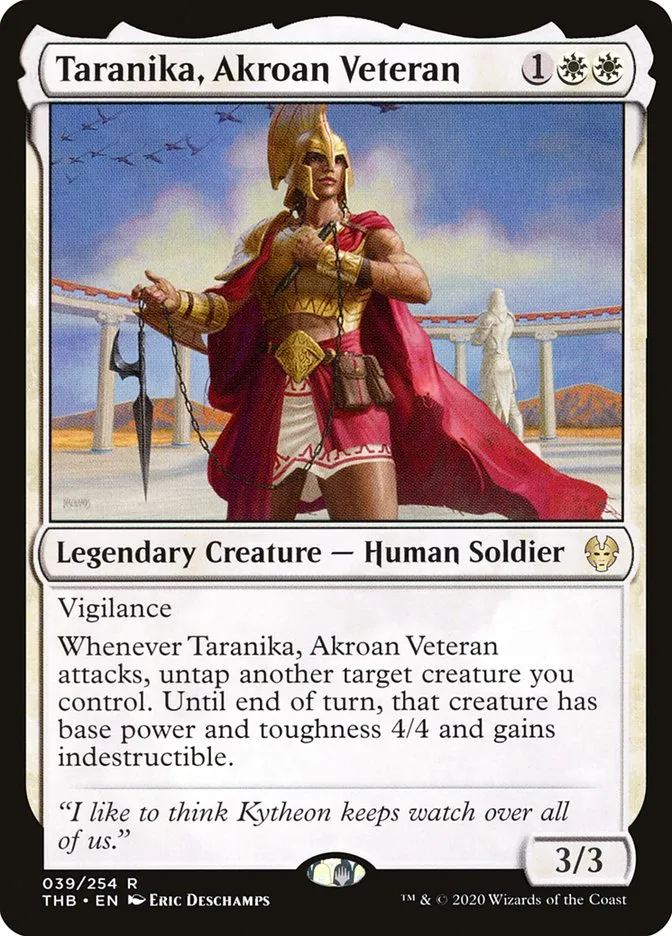 2020 Theros Beyond Death Taranika, Akroan Veteran rare #39 rare card image