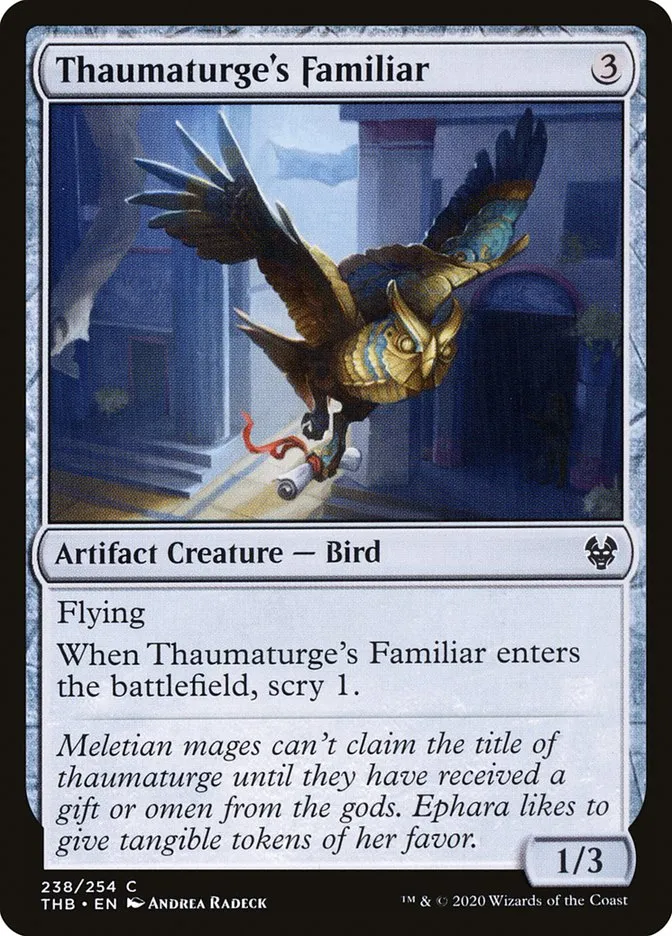 2020 Theros Beyond Death Thaumaturge's Familiar #238 common card image