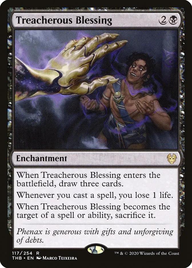 2020 Theros Beyond Death Treacherous Blessing #117 rare card image