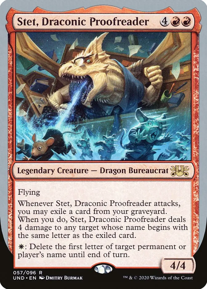 2020 Unsanctioned Stet, Draconic Proofreader rare #57 rare card image