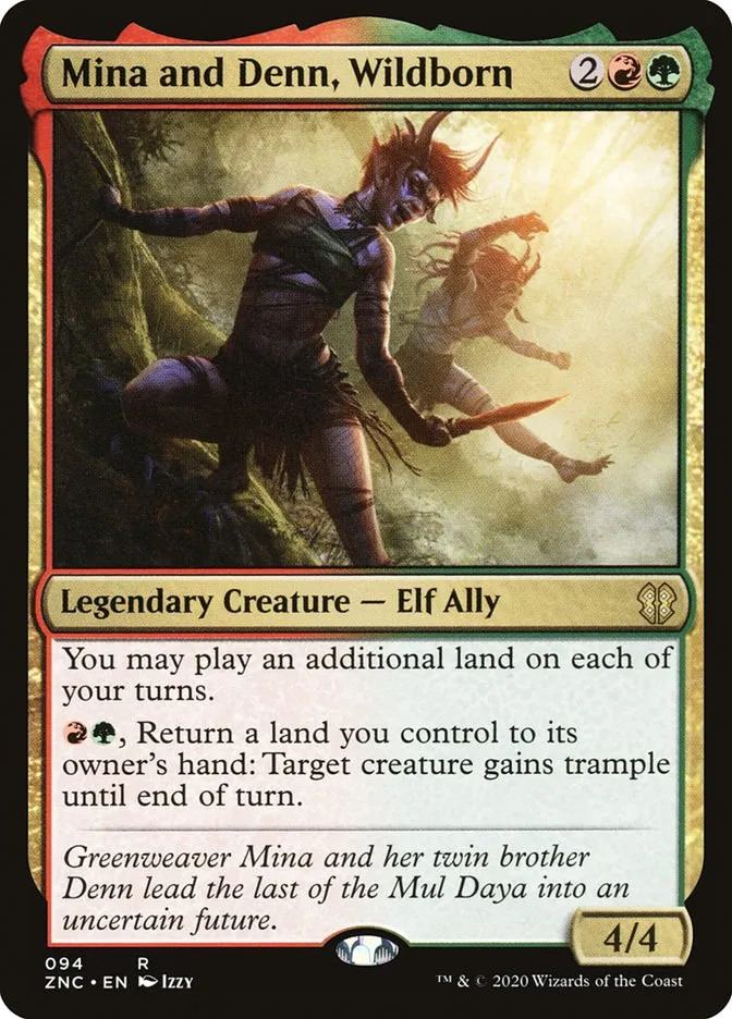 2020 Zendikar Rising Commander Mina and Denn, Wildborn rare #94 rare card image
