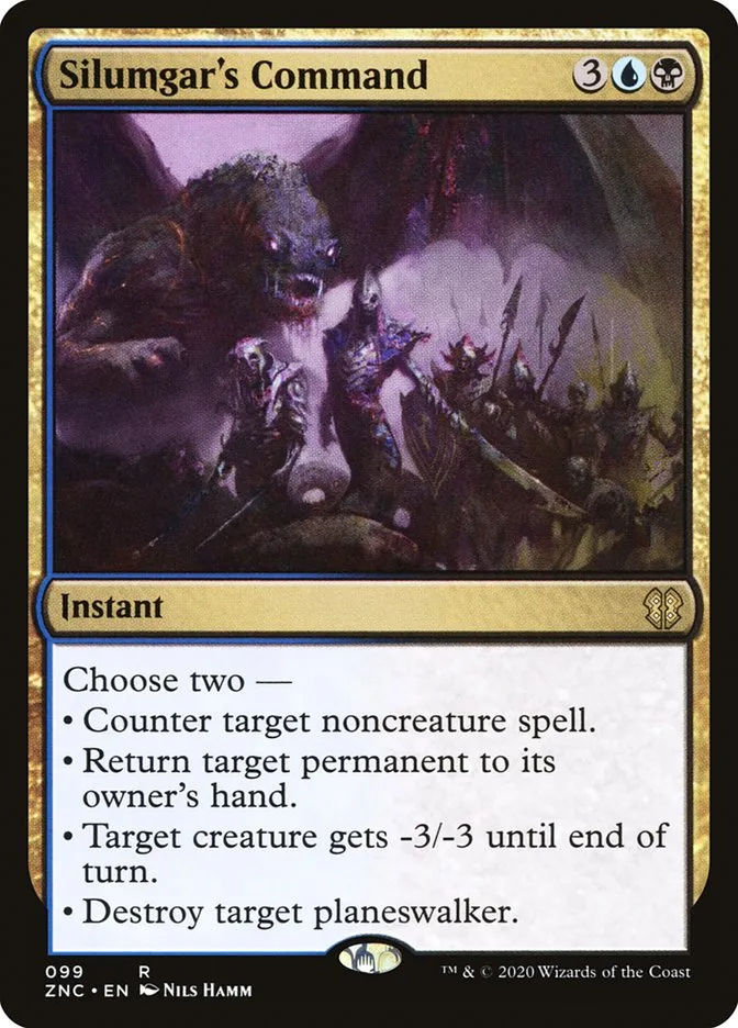 2020 Zendikar Rising Commander Silumgar's Command rare #99 rare card image