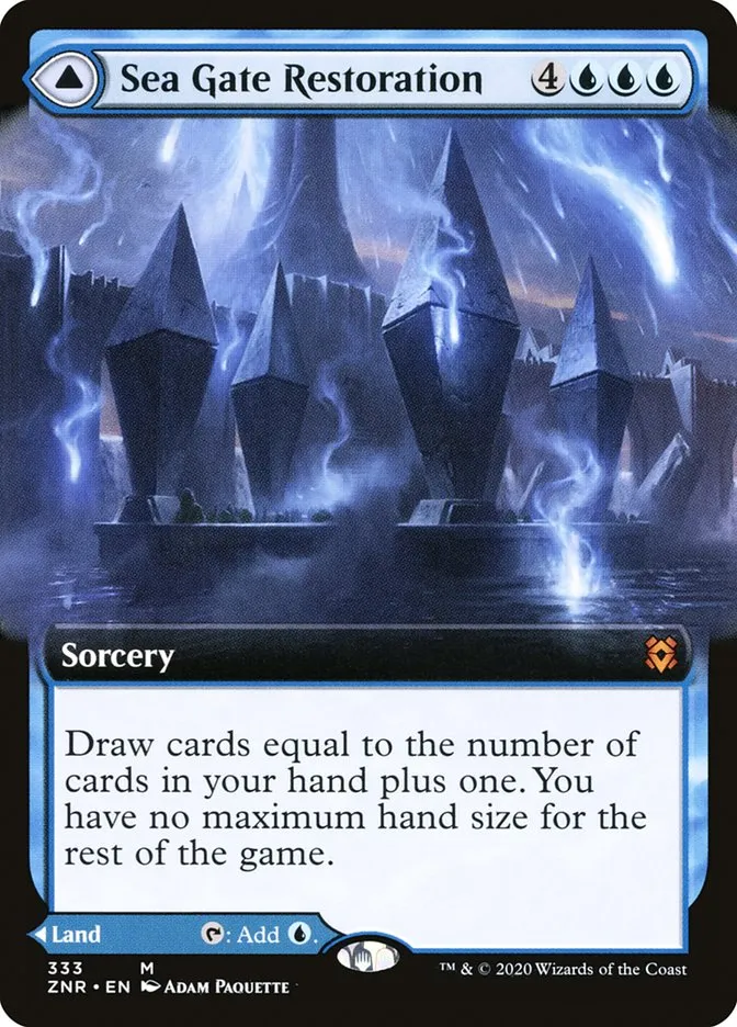 2020 Zendikar Rising Sea Gate Restoration // Sea Gate, Reborn [Extended Art Foil] mythic #333 mythic card image