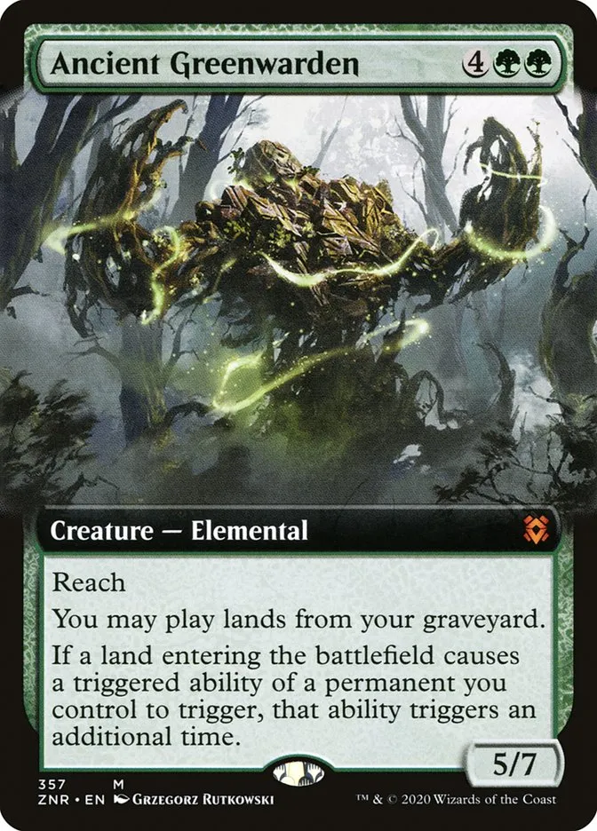 2020 Zendikar Rising Ancient Greenwarden mythic #357 mythic card image