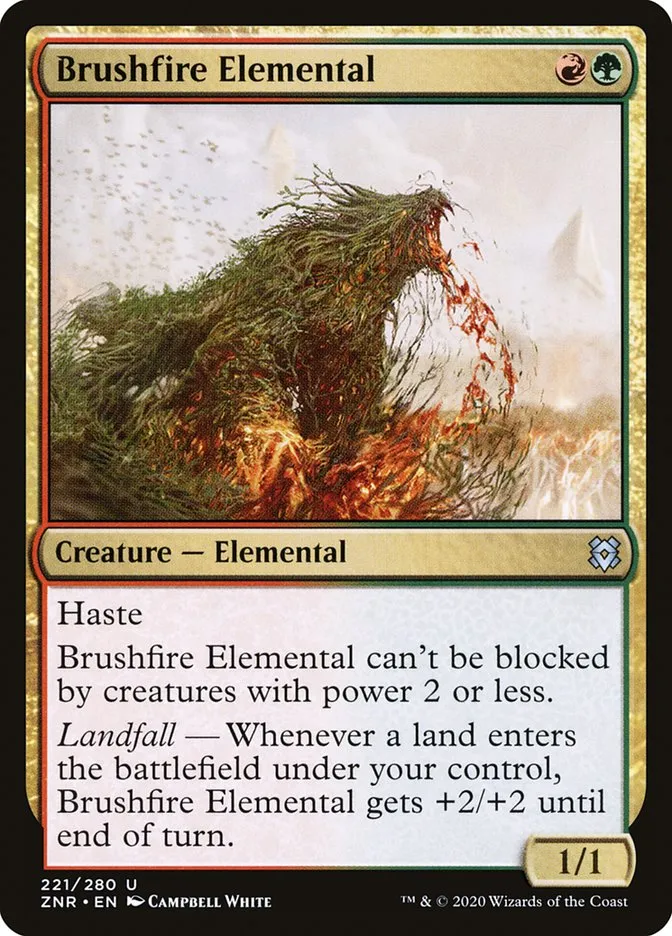 2020 Zendikar Rising Brushfire Elemental #221 uncommon card image