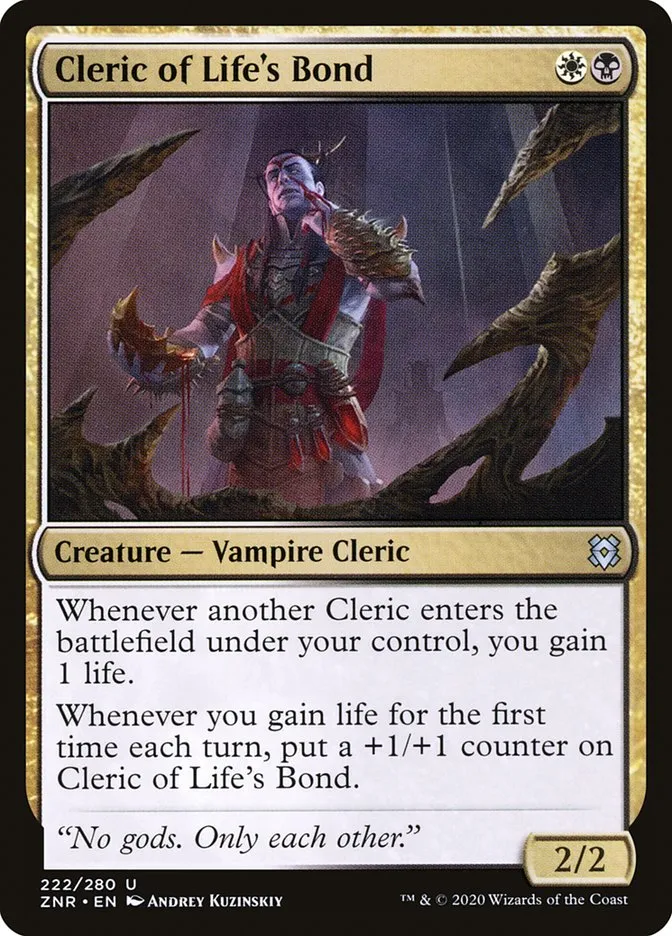2020 Zendikar Rising Cleric of Life's Bond #222 uncommon card image