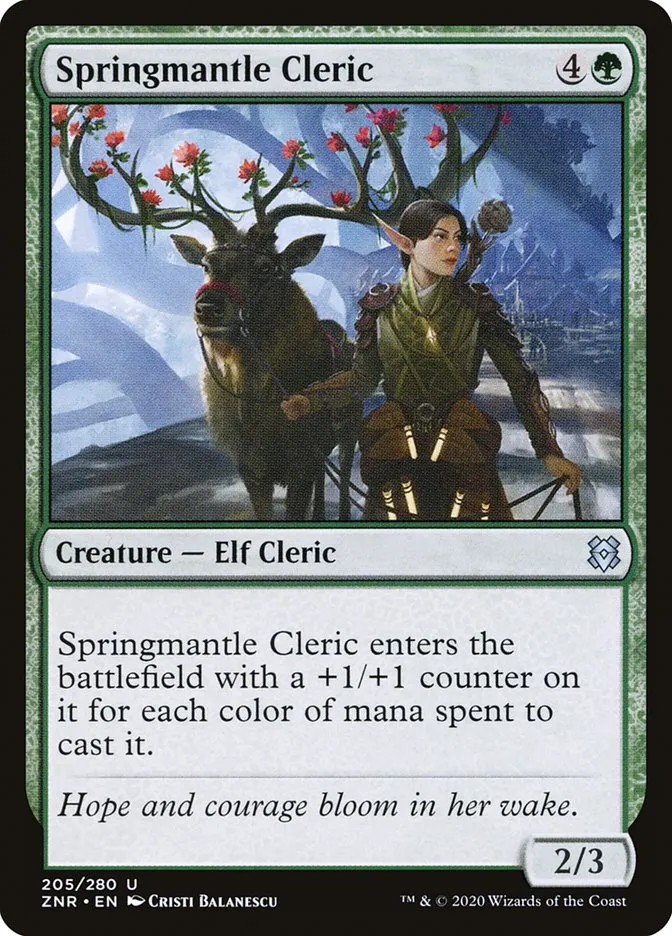 2020 Zendikar Rising Springmantle Cleric #205 uncommon card image