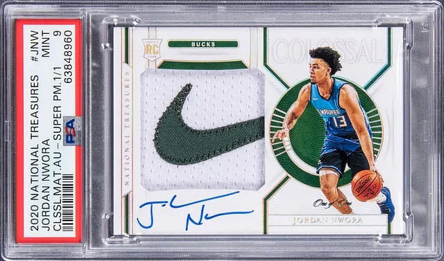 2020 National Treasures Jordan Nwora Colossal Materials Autograph Super Prime #JNW card image
