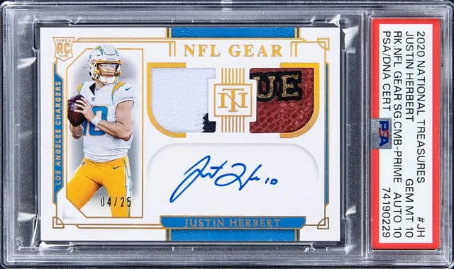2020 National Treasures Justin Herbert NFL Gear Signature CMB - Prime #JH card image