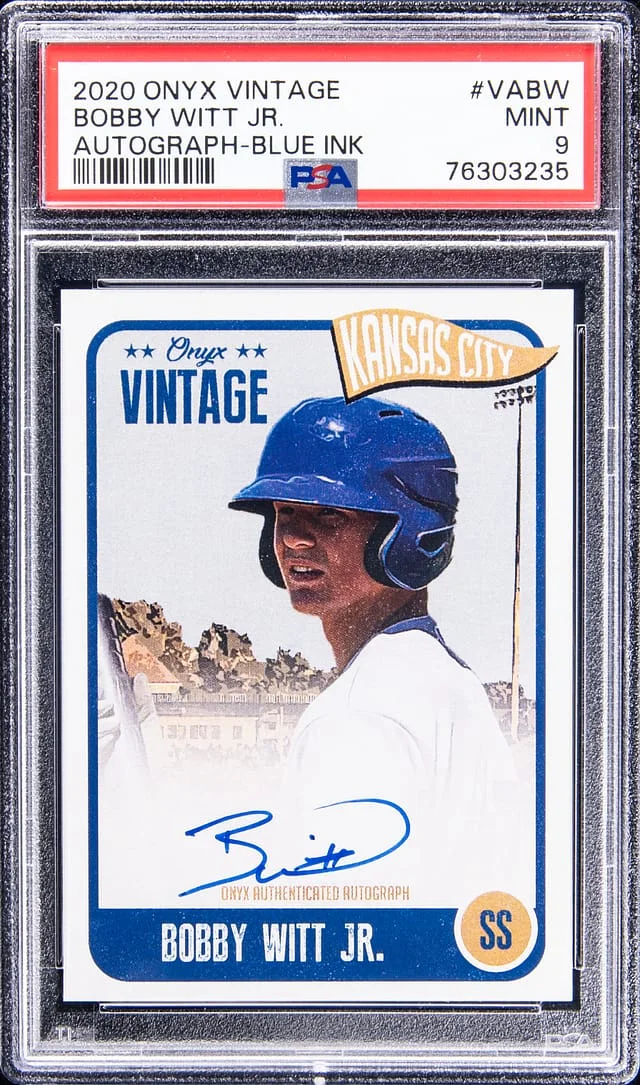 2020 Onyx Vintage Autographs Blue Ink Bobby Witt Jr. #VABW card image