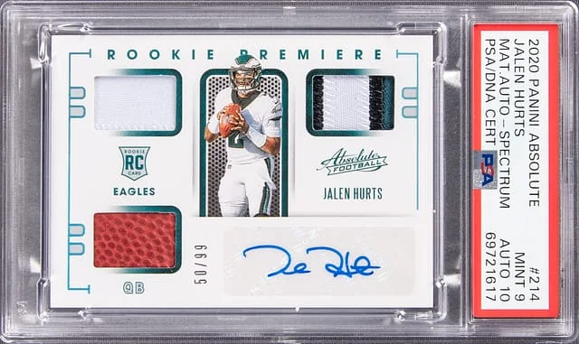 2020 Panini Absolute Jalen Hurts Material Autograph Spectrum #214 card image