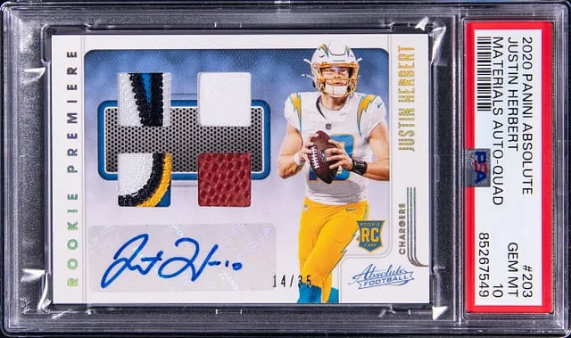 2020 Panini Absolute Justin Herbet Materials Autograph Quad #203 card image