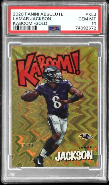 2020 Panini Absolute Lamar Jackson Kaboom! Gold #KLJ card image