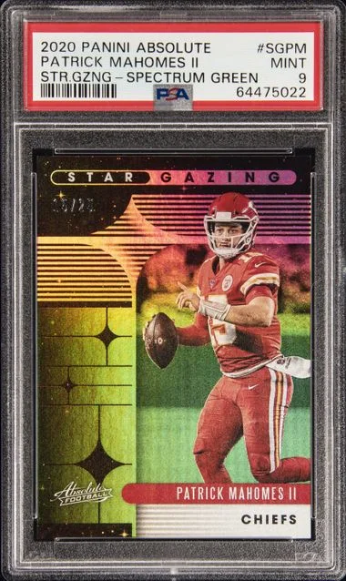 2020 Panini Absolute Patrick Mahomes II Star Gazing Spectrum Green - Jersey Number #SGPM card image