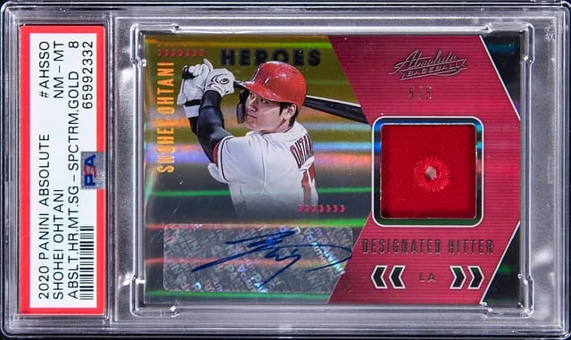 2020 Panini Absolute Shohei Ohtani Absolute Heroes Material Signatures Spectrum Gold #AHS-SO card image