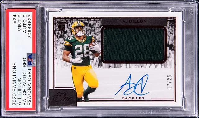 2020 Panini AJ Dillon One Patch Autographs Red #24 card image