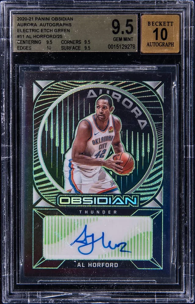 2020 Panini Al Horford Obisidan Aurora Autographs Electric Etch Green #11 card image