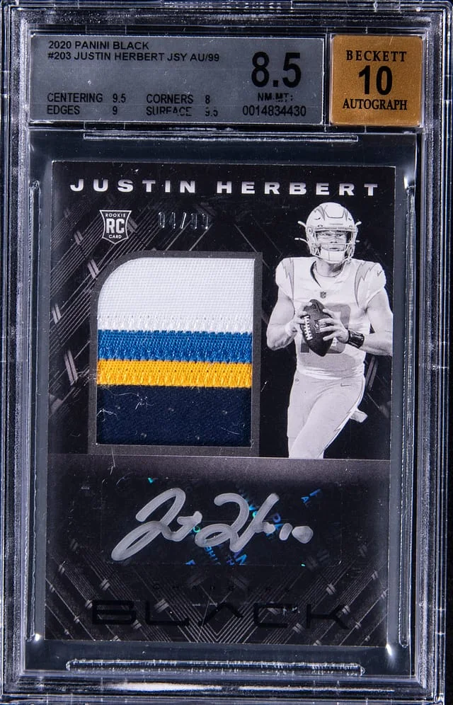 2020 Panini Black Justin Herbert Patch Autograph (RPA) #203 card image