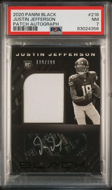 2020 Panini Black Justin Jefferson Patch Autograph #218 card image