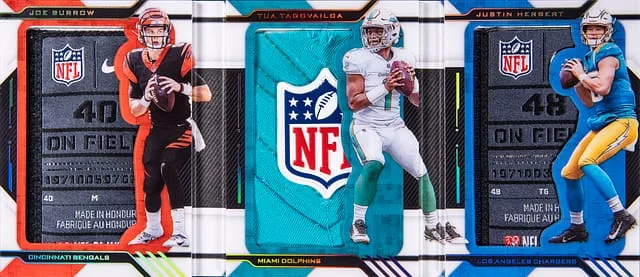 2020 Panini Burrow/Tagovailoa/Herbert Playbook Nexus Logo Booklet #NTF-QB card image