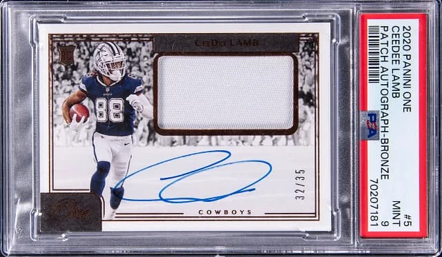 2020 Panini CeeDee Lamb One Patch Autograph (RPA) Bronze #5 card image