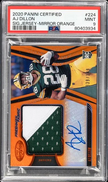 2020 Panini Certified Aj Dillon Signature Jersey-Mirror Orange #224 card image