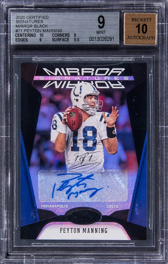 2020 Panini Certified Football Peyton Manning Black Mirror Signatures #71 card image