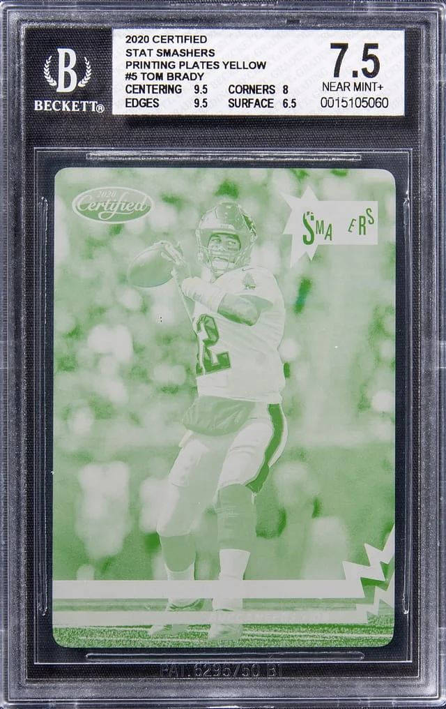 2020 Panini Certified Tom Brady Stat Smashers Yellow Printing Plate #5 card image